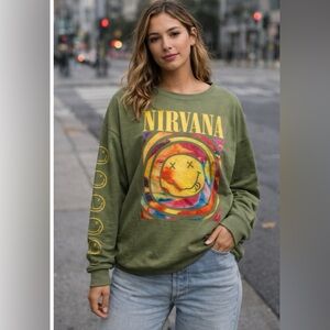 NIRVANA Olive Crewneck with Colorful Graphic